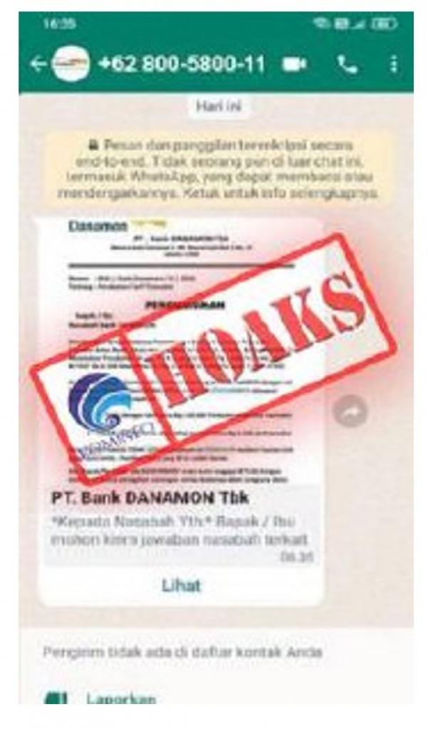 Hoaks Pesan Whatsapp Pengumuman Untuk Nasabah Mengatasnamakan Bank Danamon Infohoax Badung 1138