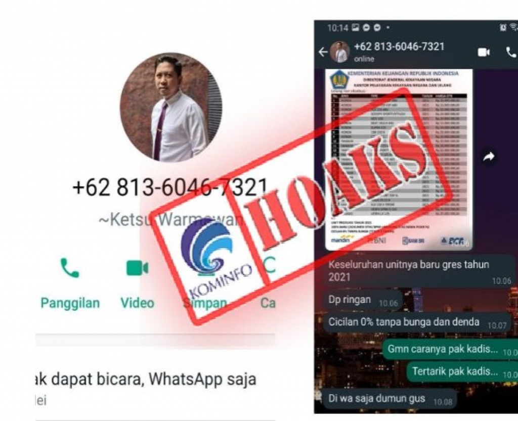 [HOAKS] Akun WhatsApp Mengatasnamakan Kadis Kominfosanti Kabupaten ...