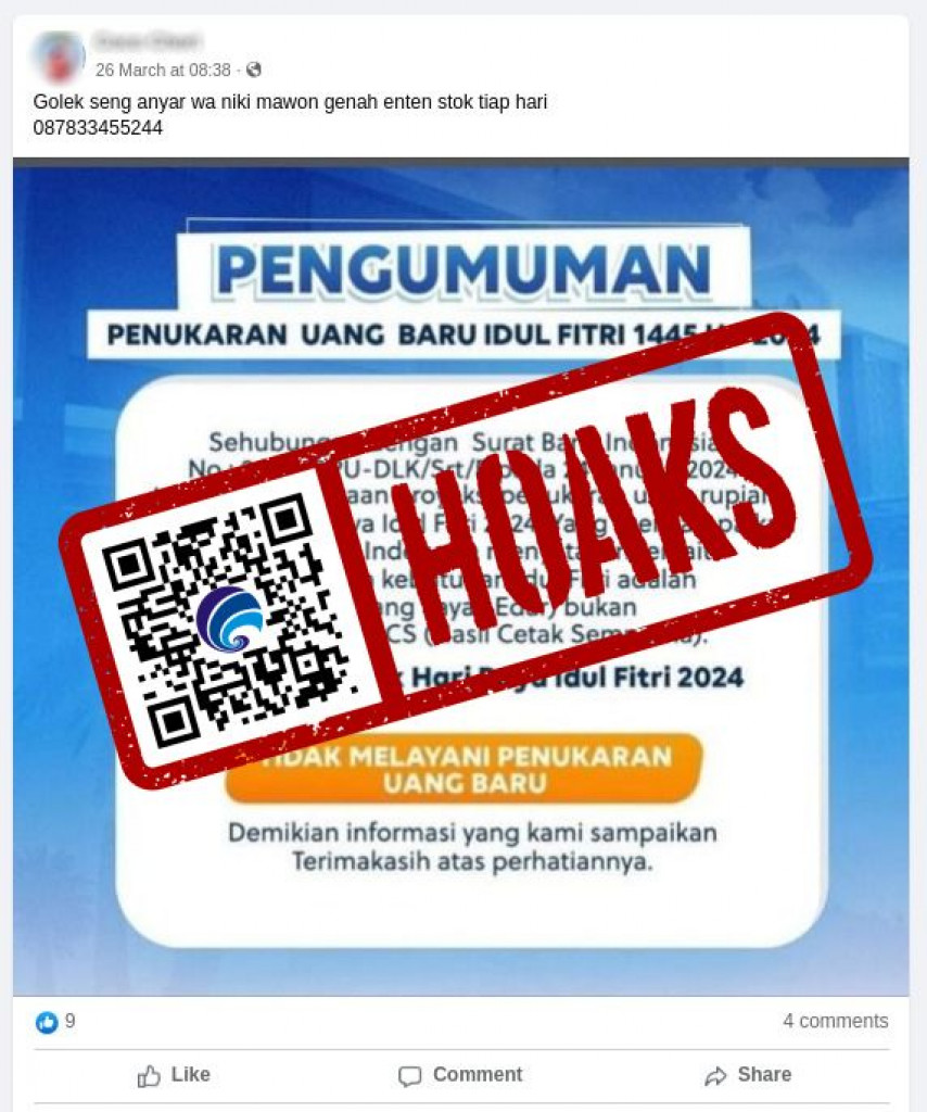 Hoaks Bank Indonesia Tidak Melayani Penukaran Uang Baru Untuk Idulfitri 2024 Infohoax Badung 6971