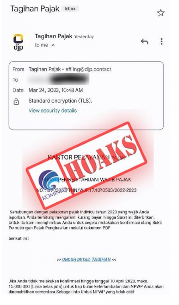 [HOAKS] Surat Elektronik Mengatasnamakan Direktorat Jenderal Pajak ...