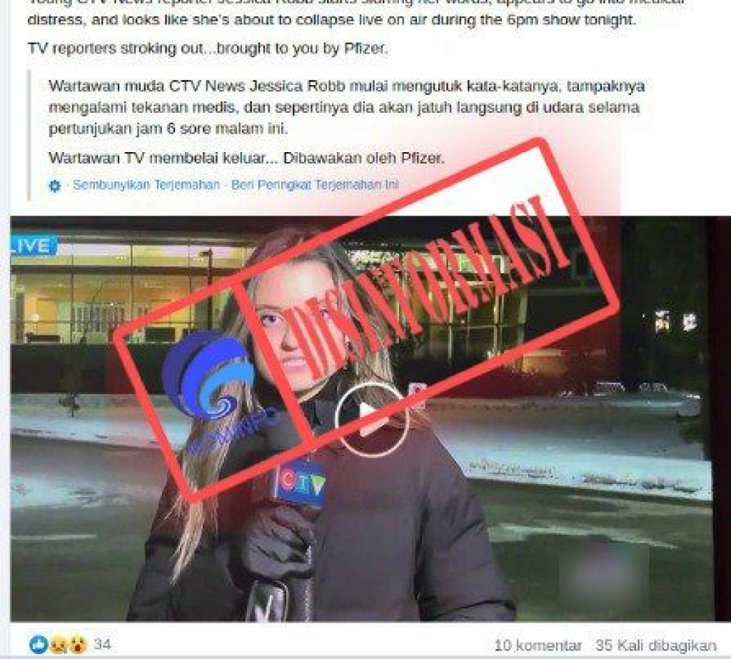 DISINFORMASI] Reporter TV Kanada Alami Insiden Medis saat Meliput Efek dari  Vaksin Pfizer | Infohoax Badung